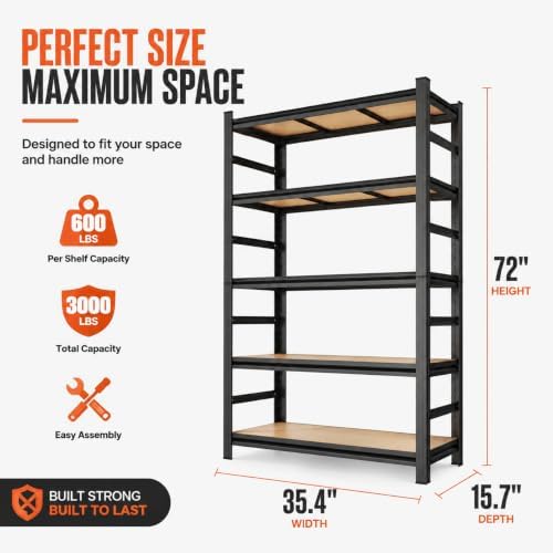 PRESTELION Garage Shelving 3000 LBS Adjustable Wood Storage Shelves
