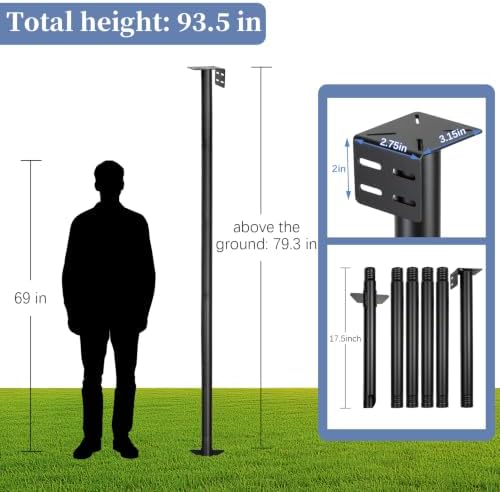 Bird Feeder Pole Heavy Duty 93.5" Tall, Rustproof Metal Birdhouse Pole with Barbed Spike, Tool-Free Threaded Assembly & Adjustable Height 32"-93.5" for Outdoor Birdhouse or Feeder