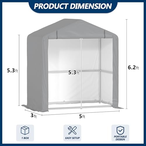 COVERONICS 5' x 3' Outdoor Portable Storage Shelter Shed, Grey