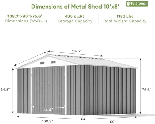 Patiowell Outdoor Storage Shed, 10 x 8 FT, Grey