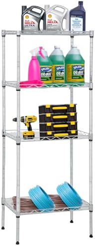 PayLessHere | 4-Tier Wire Shelf | 18"x12"x44" | Chrome | Adjustable Racks | Heavy-Duty Storage Shelves, Holds Upto 600 lbs | Rust-Resistant, No-Tool Assembly | for Home, Garage Shelving
