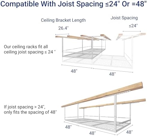 FLEXIMOUNTS 4x8ft Overhead Garage Storage Rack with Safety Rails, White