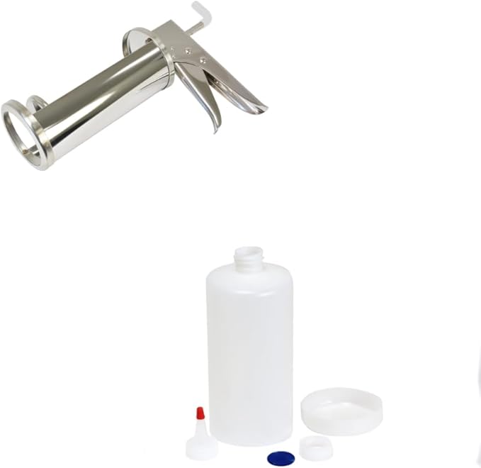 Prince Castle Sauce Dispenser, 1/2oz Sauce Gun, White + Bottle and end + Dispensing Cap, Ring and Liner-Commercial Dispenser For Thick Sauces Like Tartar, Mayonnaise, Sour Cream, Condiments, Guacamole