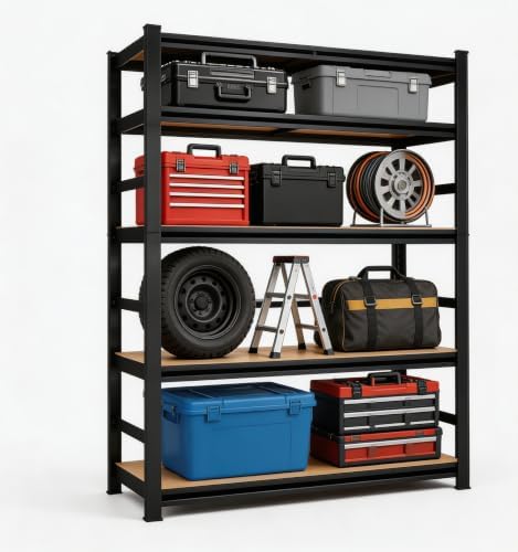 Wood Garage Shelving, Heavy Duty Storage Shelves with Anti-Fall Rails