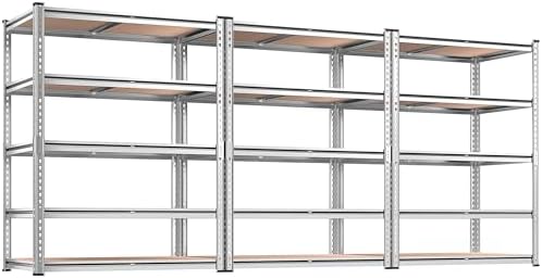 REIBII 2020LBS Garage Shelving Heavy Duty Metal Shelving 5 Tier Storage Shelves, Metal Shelves for Basement, Warehouse, Pantry, Closet, Kitchen, 72" H x 36" W x 16" D, Galvanized, 3 Pack