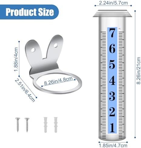 Accurate Rain Gauge Outdoor,7" Rain Gauges Outdoors Best Rated with Stainless Steel Rack Holder, Thickened Plastic Large Precise rain Measure Guage for Yard Fence Garden Lawn Farm
