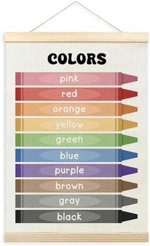 TLESKE Colorful Classroom Colors Learning Educational Poster Hanger Frame, Homeschool Hanging Wall Art Decor for Toddlers Kids Room Nursery Playroom, Preschool Prek Poster Print Banner, 12x16