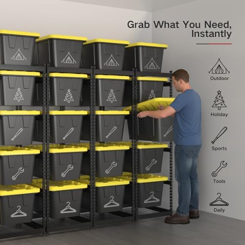 FERO 27 Gallon Tote Storage Rack, Heavy-Duty Storage Bin Rack Organizer, 5-Tier Standing Storage Bin Shelves, 250 lb Capacity, Maximize Space for Garage, Warehouse, Utility