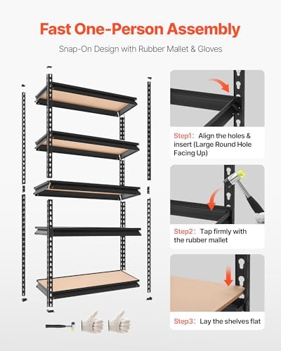 VEVOR Storage Shelves, 5-Tier Adjustable, 2000 lbs Capacity, Heavy Duty Garage Storage Shelving Unit, Metal Utility Rack Shelf, for Kitchen Pantry Basement Bathroom, 28.35" W x 12.17" D x 59.84" H