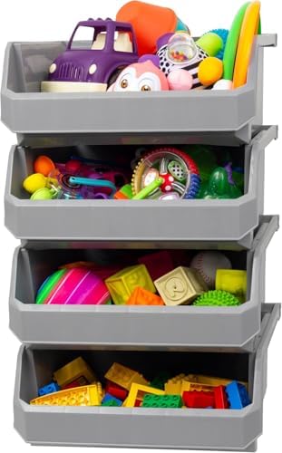 ReadySpace Extra Large Stackable Plastic Storage Bins, 4-Pack, Grey