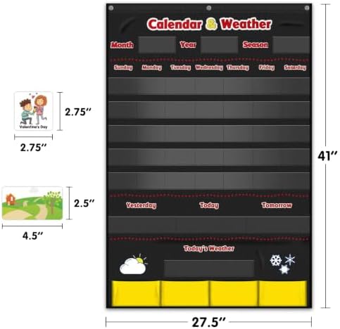 Calendar and Weather Pocket Chart, Classroom Organized Chart, 149 Pieces (Black)