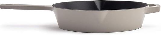Milo by Kana 10-Inch Enameled Cast Iron Skillet | Nonstick Pre-Seasoned Cast Iron Grill Pan | Oven Proof and Dishwasher Safe | Cast Iron Cookware (Pebble)