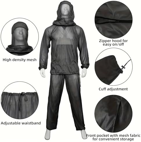 Mosquito Suit Bug Protection Mesh Clothing Breathable Lightweight Anti-Mosquito Gear for Camping Fishing Gardening