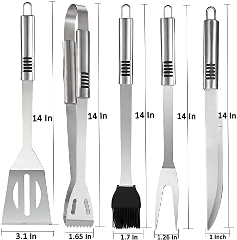 BBQ Grill Tool Set BBQ Grilling Accessories Set 8PC Barbecue Grill Tools Utensils Set for Outdoor with Spatula, Fork, Knife, Brush, Tongs, Seasoning Bottle Grilling Gifts for Men Dad