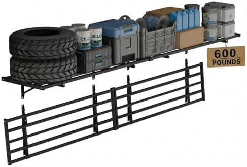 FLEXIMOUNTS Fold-Down 4-Pack 2x4ft Garage Wall Shelving, 600lbs Load, Black