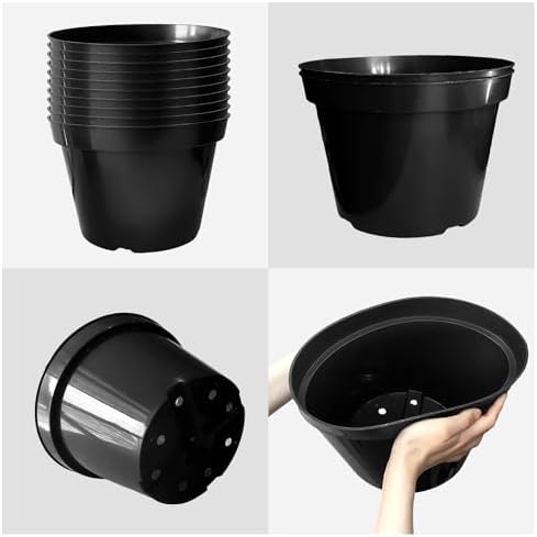 RooTrimmer 10 Inch Plastic Nursery Pots for Plants 10 Pack Plant Pots with Drainage Holes 2 Gallon Nursery Pots Perfect for Indoor Outdoor Plants Such as Herbs, Strwaberrys and Flowers, Black