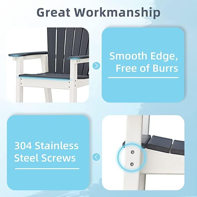 OTSUN Outdoor Tall Adirondack Chairs Set of 2, Patio Bar Stool Chair with High Back, 400lbs, Widened Arms, All-Weather Balcony Chair for Backyard, Garden, Yard (2PCS, White & Grey)
