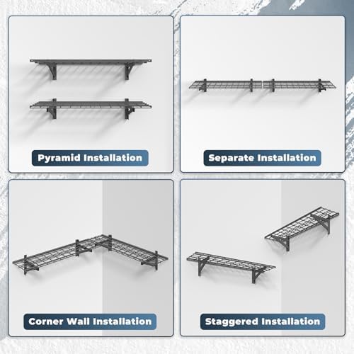 Jusgym 2 Pack Wall Mounted Garage Shelving, 1x4ft, 700lbs Integrated Grid