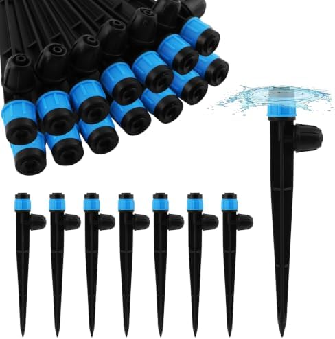 30 PCS Drip Irrigation Emitters with Stakes, 1/4 in Push-to-Connect Drippers, Adjustable 360° Water Output for Garden and Plant Watering(Color:Bule)