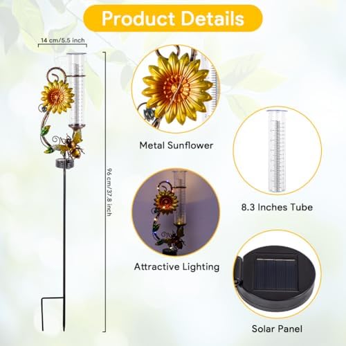 Stargarden Rain Gauge Outdoor, Solar Rain Gauge