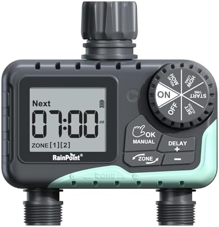 RAINPOINT Water Timer for Garden Hose - 2 Zone Sprinkler Timer with Rain Delay/Manual Watering/Automatic Irrigation for Yard Lawn