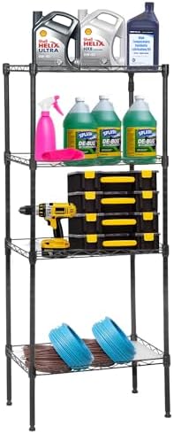 PayLessHere | 4-Tier Wire Shelf | 18"x12"x44" | Black | Adjustable Racks | Heavy-Duty Storage Shelves, Holds Upto 600 lbs | Rust-Resistant, No-Tool Assembly | for Home, Garage Shelving