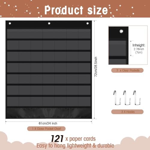 Sinload Classroom Calendar Pocket Chart Black, Modern Boho 2