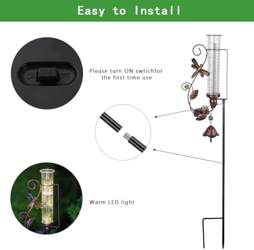 Solar Rain Gauge Outdoor, 7" Tube Dragonfly Rain Gauges