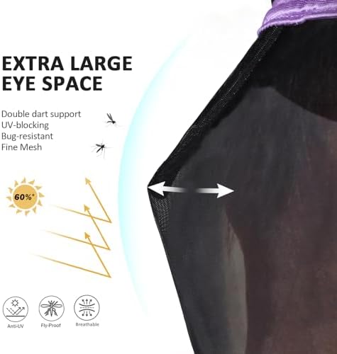 Harrison Howard Pro Luminous Horse Full Face Fly Mask Large Eye Space Long Nose with Ears UV Protection for Horse Gentle Lavendar L