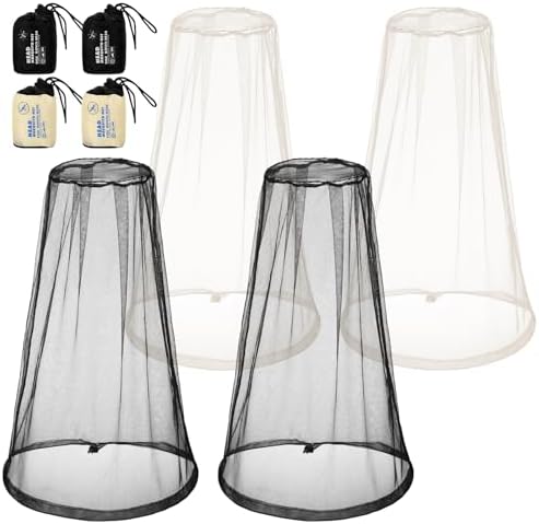 HESTYA 4 Pack Mosquito Head Net Mesh Face Cover Outdoor, Black, Beige