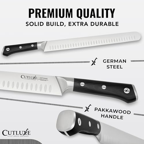 Cutluxe BBQ Carving Set, 12" Brisket Knife & 10" Honing Rod for Meat
