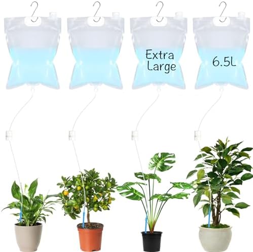 Ziliny 4 Pcs 6.5L Extra Large Plant Drip Irrigation Bag, Automatic Watering System with Adjustable Valve, Self Water Bags for Plants Indoor Outdoor, Vacation Plant Watering Device for Garden Flower
