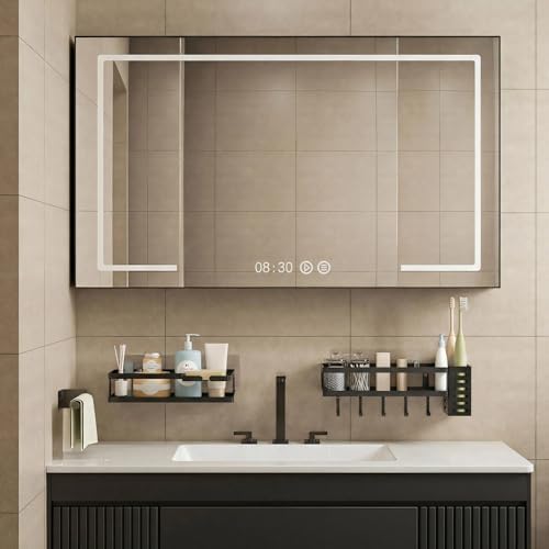PUSDON 5-in-1 Shower Caddy & Kitchen Organizer Set, Wall Mount Wide Spice Rack with Paper Towel Holder, Utensil Holder, Soap Dish, Rustproof Mesh Baskets Hold 50LBS - Matte Black, Guardrail