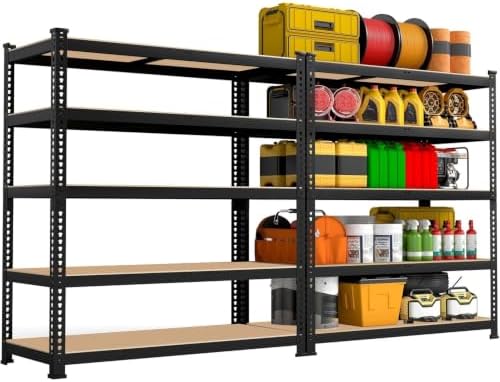 72" H x 35.5" W x 12" D 5-Tier Metal Storage Shelves: Heavy Duty Garage Shelving Adjustable Shelves for Storage - Black Utility Rack Shelf for Pantry, Warehouse, Office, Kitchen, 2PCS