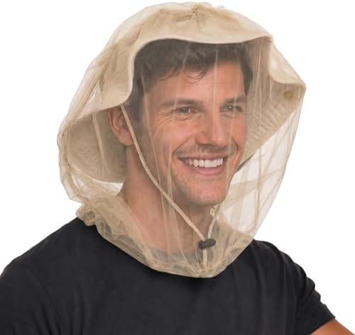 OutdoorEssentials Mosquito Head Net Mesh Face Cover – Bug Face Netting for Men & Women, Black Fly & Gnat Protection - Beige, 1 Piece