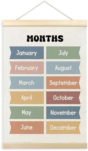 TLESKE Boho Classroom Months of the Year Poster Hanger Frame, Homeschool Hanging Wall Art Decor for Toddler Kids Room Nursery Playroom, Preschool Prek Learning Educational Poster Print Banner, 16x24