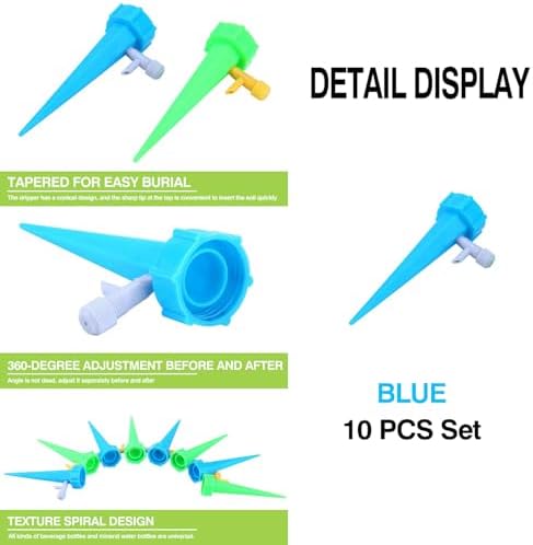 10 Pack Self Watering Spikes for Plant,Indoor & Outdoor Automatic Plants Waterer,Plug-in Device with Adjustable Valve Switch, Self Watering Planter Insert (10 Blue)