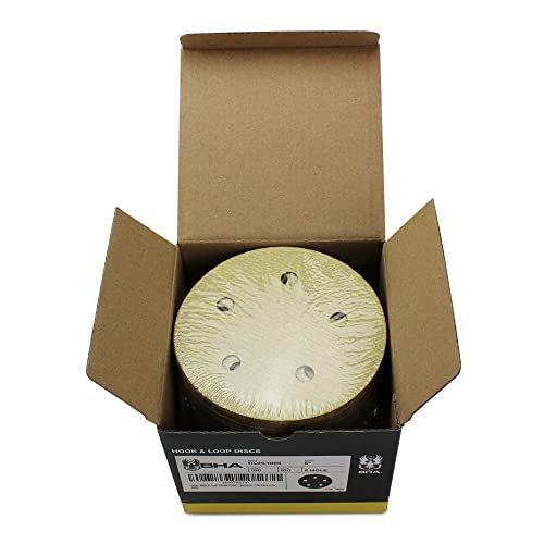 BHA 5" Inch 5 Hole Hook and Loop Sanding Discs for Orbital DA Sanders - 100 Pack (220 Grit)