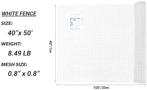 PotatoLife White Plastic Garden Fence, Hardware Mesh, 40'' x 50'