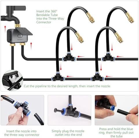 120FT WiFi Solar Drip Irrigation System, Dual Zone Timer
