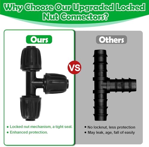 10 Pack 1/2 Inch Drip Irrigation Tee Fittings (1/2" ID x 0.65" OD) - 1/2'' Drip Line Anti-Drop Barbed Lock Nut T Connectors for 1/2 Inch Drip Irrigation Tubing System Connection