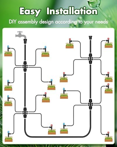 95.5FT Drip Irrigation System Kits - Automatic Garden Watering Sprinkler with 1/2 & 1/4 inch Tubing Hose Patio Misting Plant Irrigation Water Equipment Quick Connector for Greenhouse Flower Beds Lawn