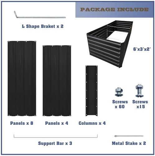 6x3x2FT Black Metal Raised Garden Bed Kit, Galvanized Outdoor Planter Box for Vegetables, Flowers, Herbs, Succulents and More