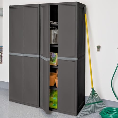 Sterilite 4 Shelf Cabinet, Lockable Utility Storage, Gray, 2-Pack