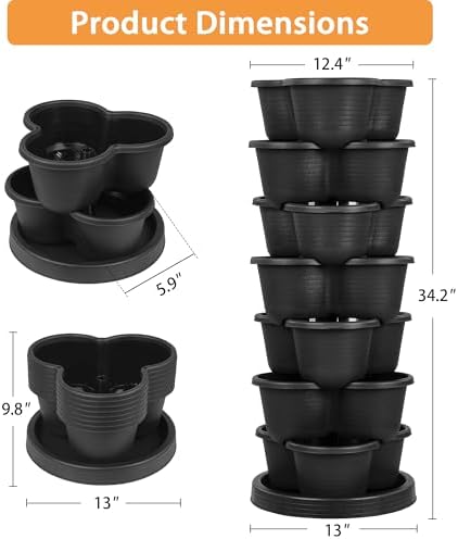 VECELO 7 Tier Vertical Garden Planter, Self Watering Stackable Planters with Wheels for Strawberries, Herbs, Flowers, Vegetables, Black