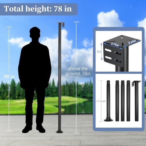 Bird Feeder Pole Heavy Duty 78" Tall, Rustproof Metal Birdhouse Pole with Concrete Flange Base, Tool-Free Threaded Assembly & Adjustable Height 32"-78" for Outdoor Birdhouse or Feeder