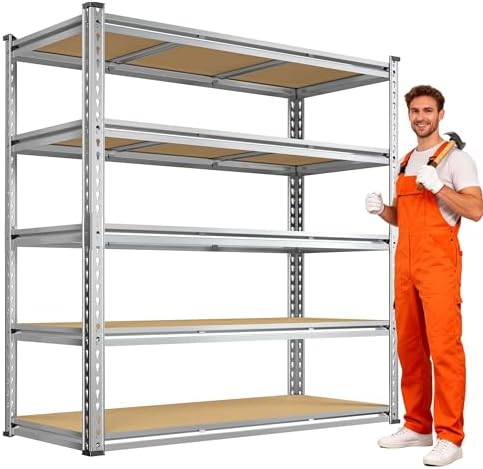 Garage Shelving Load 3050LBS, 5-Tier Storage Shelves, Adjustable Garage Shelves, Shelving Units and Storage, Metal Shelf for Kitchen, Pantry, Warehouse, 48" W x 71.9" H x 17.9" D, Galvanized