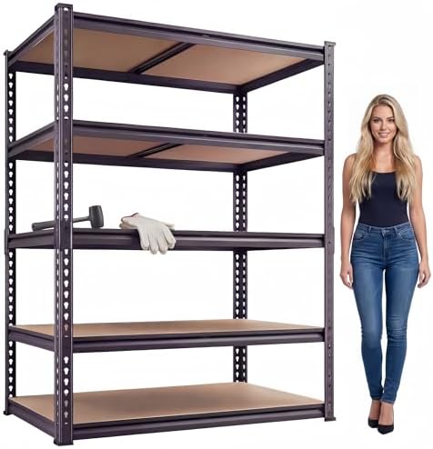 Garage Shelving Heavy Duty, 2450LBS Metal Storage Shelves 5 Tier, Adjustable Shelving Unit 36" W x 16" D x 72" H, Boltless Garage Storage Rack for Garage Basement, Pantry, Warehouse 1Pcs