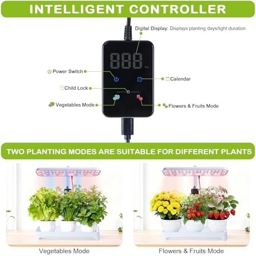 Indoor Herb Garden with Grow Light, Full Spectrum LED Planter for Kitchen Herbs & Houseplants, Height Adjustable Indoor Growing System for Home & Apartment Decor (Not Pots) (White, 16.5*6.5*4 inch)