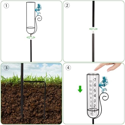 Stargarden Rain Gauge Outdoor, Mermaid Rain Gauge with Metal Stake